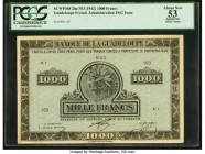 Guadeloupe Banque de la Guadeloupe 1000 Francs ND (1942) Pick 26a PCGS Currency Apparent About New 53. This impressive, iconic Caribbean banknote is s...