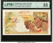 Guadeloupe Caisse Centrale de la France d'Outre-Mer 1000 Francs ND (1947-49) Pick 37a PMG About Uncirculated 53. Only brief circulation is seen on thi...