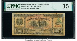 Guatemala Banco de Occidente en Quezaltenango 100 Pesos 2.11.1921 Pick S183a PMG Choice Fine 15. This rare, highest denomination type is missing from ...