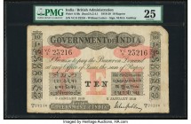 India Government of India 10 Rupees 2.1.1919 Pick A10k Jhunjhunwalla-Razack 2A.2.4.1 PMG Very Fine 25. This large format, uniface 10 Rupees is one of ...