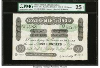 India Government of India, Bombay 100 Rupees 7.8.1918 Pick A17c Jhunjhunwalla-Razack 2A.5.2D.3 PMG Very Fine 25 Net. Uniface, high denomination notes ...