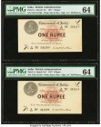 India Government of India 1 Rupee 1917 Pick 1e Jhunjhunwalla-Razack 3.1.2A Two Consecutive Examples PMG Choice Uncirculated 64 (2). This initial paper...