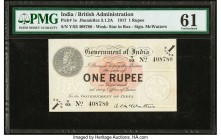 India Government of India 1 Rupee 1917 Pick 1e Jhunjhunwalla-Razack 3.1.2A PMG Uncirculated 61. Uncirculated paper and strong inking is seen on this i...