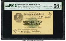 India Government of India, Calcutta 2 Rupees / 8 Annas ND (1917) Pick 2 Jhunjhunwalla-Razack 3.3.1c PMG Choice About Unc 58 EPQ. Incredible originalit...