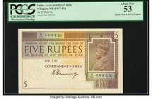 India Government of India 5 Rupees ND (1917-30) Pick 4a Jhunjhunwalla-Razack 3.4.1A PCGS Currency About New 53. Only trace circulation is visible on t...