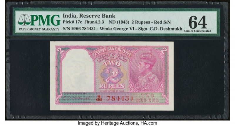 India Reserve Bank of India 2 Rupees ND (1943) Pick 17c Jhunjhunwalla-Razack 4.2...