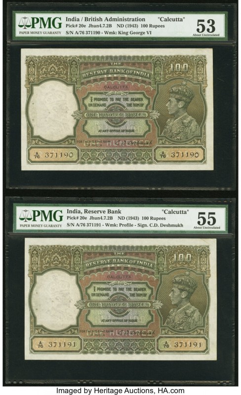 India Reserve Bank of India 100 Rupees ND (1943) Pick 20e Jhunjhunwalla-Razack 4...