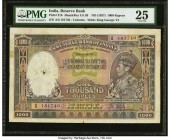 India Reserve Bank of India 1000 Rupees ND (1937) Pick 21b Jhunjhunwalla-Razack 4.8.1B PMG Very Fine 25. A moderately circulated example of this scarc...