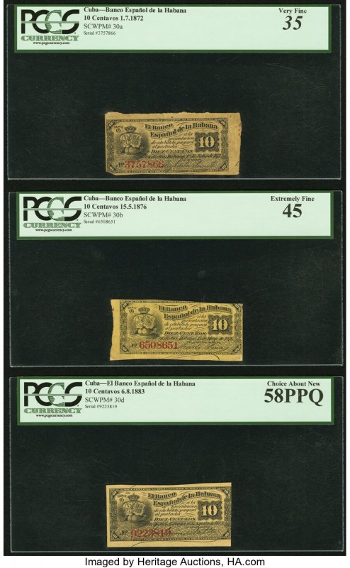 Cuba El Banco Espanol de la Habana 1872 to 1896 Issues. Included in this group a...
