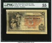 Cuba El Tesoro De La Isla De Cuba 5 Pesos 12.8.1891 Pick 39r Remainder PMG About Uncirculated 55. A well preserved unsigned Treasury Note from the 189...