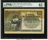 Cuba El Tesoro De La Isla De Cuba 20 Pesos 1891 Pick 41r Remainder PMG Uncirculated 61 Net. A lovely vignette of a seated maiden is seen on this Bradb...