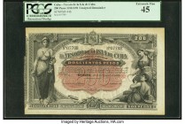 Cuba El Tesoro De La Isla De Cuba 200 Pesos 12.8.1891 Pick 44b Remainder PCGS Currency Extremely Fine 45. Printed by Bradbury, Wilkinson & Co., this 2...