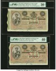 Cuba Banco Espanol De La Isla De Cuba 50 Pesos 1896 Pick 50a; 50b Two Examples PMG Very Fine 30 EPQ; Extremely Fine 40 EPQ. A pair of large sized 50 P...