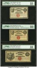 Cuba Republica de Cuba 50 Centavos; 1, 5, and 10 Pesos from the 1869 Issue. Included are: Pick 54r Remainder About Uncirculated, Pick 55c PMG Very Fin...