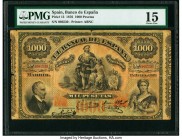 Spain Banco de Espana 1000 Pesetas 1.7.1876 Pick 13 PMG Choice Fine 15. In 1875, the Bank of Spain required outside help to meet the banknote needs of...