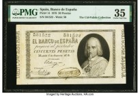 Spain Banco de Espana 50 Pesetas 1.1.1878 Pick 14 PMG Choice Very Fine 35. Extant banknotes from the 1878 series are quite rare and seldom seen, and a...