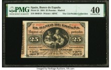 Spain Banco de Espana 25 Pesetas 1.1.1884 Pick 24 PMG Extremely Fine 40. The vignette Leccion de Geografia is used at center. Spain's role in world ex...