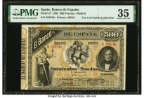 Spain Banco de Espana 500 Pesetas 1.1.1884 Pick 27 PMG Choice Very Fine 35. The 1884 series of banknotes prepared for the Bank of Spain are incredibly...