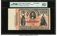 Spain Banco de Espana 1000 Pesetas 1.1.1884 Pick 28s Specimen PMG Choice Uncirculated 63 EPQ. Any issued banknote or Specimen from the American Bank N...