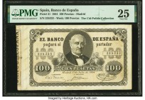 Spain Banco de Espana 100 Pesetas 1.7.1884 Pick 31 PMG Very Fine 25. A nicely preserved piece, examples of this type are effectively unavailable in Un...