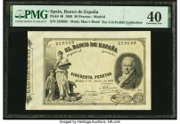 Spain Banco de Espana 50 Pesetas 1.6.1889 Pick 40 PMG Extremely Fine 40. During the latter decades of the 19th century, banknote production was shared...