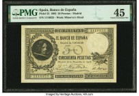 Spain Banco de Espana 50 Pesetas 30.11.1902 Pick 52 PMG Choice Extremely Fine 45. This pleasing 50 Pesetas is the initial denomination of the 1902 ser...