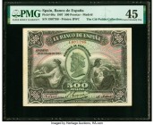 Spain Banco de Espana 500 Pesetas 28.1.1907 Pick 60a PMG Choice Extremely Fine 45. Variegated colors printed on the face and back are staples of desig...