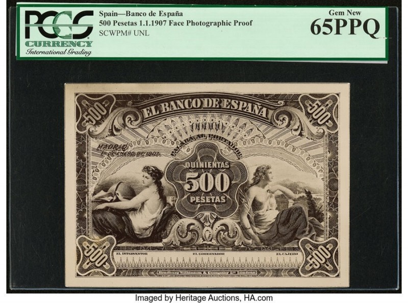 Spain Banco de Espana 500 Pesetas 1.1.1907 Pick Unlisted Face Photographic Proof...