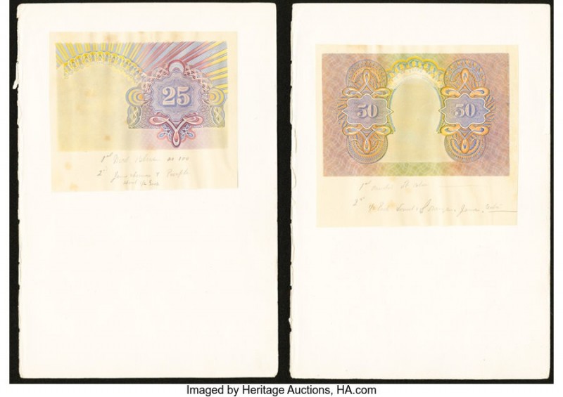 Spain Banco de Espana ca. 1906-1907 Issue Color Trials. A pleasing grouping of f...