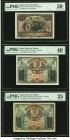 Spain Banco de Espana 25; 50 Pesetas 15.7.1907 Pick 62a; 63a; 63b Three Examples PMG Very Fine 25; Extremely Fine 40; About Uncirculated 50. A pleasin...