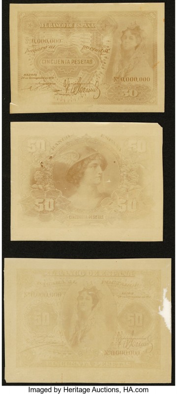 Spain Banco de Espana 50 Pesetas ca. 1918-1919 Photo Proofs Pick Unlisted. Two f...