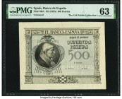 Spain Banco de Espana 500 Pesetas ND (1925) Pick 69A PMG Choice Uncirculated 63. Cardinal Ciscneros is seen on the face, while the center design on th...