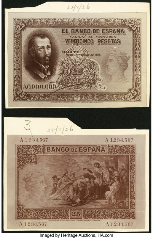 Spain Banco de Espana 25 Pesetas 10.9.1926 Face and Back Photo Proofs Pick 71 fo...