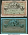 Spain Banco de Bilbao 100; 4000 Reales Vellon 8.5.1873 Ed. 143; 148 Two Examples Extremely Fine-About Uncirculated. A pretty pair issued by the Bank o...