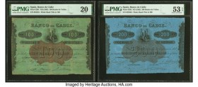Spain Banco de Cadiz 100; 200; 500; 1000 Reales de Vellon ND (1863) Picks S291; S292; S293; S294 PMG Very Fine 20; About Uncirculated 53 EPQ; Choice A...