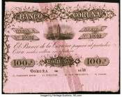 Spain Banco de la Coruna 100 Reales de Vellon 18xx (ND 1857) Pick S301 Very Fine-Extremely Fine. A Coruña, a town in Galicia in northern Spain, was se...