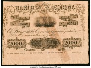 Spain Banco de la Coruna 2000 Reales de Vellon 18xx (ND 1857) Pick S305 Very Fine-Extremely Fine. This higher denomination was prepared for the port t...