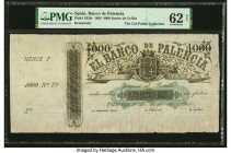 Spain Banco de Palencia 4000 Reales de Vellon 1.5.1864 Pick S356 Remainder PMG Uncirculated 62 Net. Palencia, in north-central Spain, was the origin o...