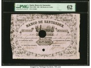 Spain Banco de Santander 500 Reales de Vellon 10.5.1861 Pick S393 Cancelled PMG Uncirculated 62. This large sized, intricate banknote should see much ...