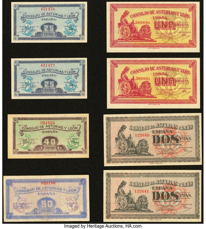 Spain Consejo de Asturias y Leon Civil War Collection of 8 Examples Majority Cri...