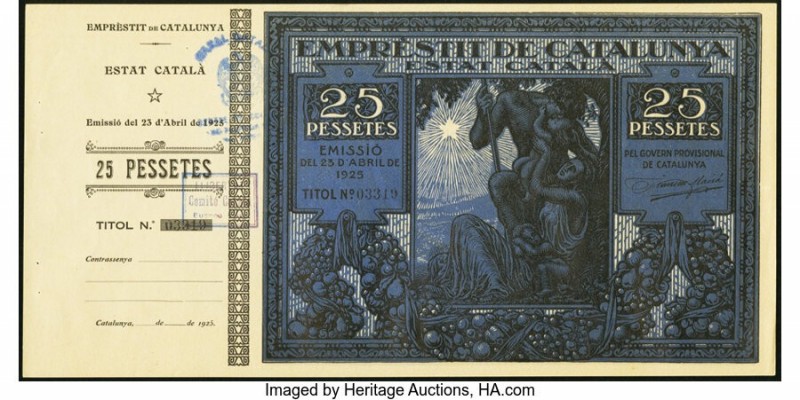 Spain Emprestit De Catalunya 25; 100; 500; 1000 Pessetes 23.4.1925 Six Remainder...