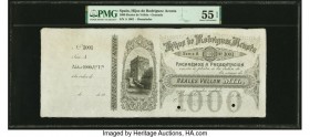 Spain Hijos de Rodriguez Acosta, Granada 1000 Reales Vellon 18xx Pick Unlisted Remainder PMG About Uncirculated 55 EPQ. Serial A1001 is seen on this l...