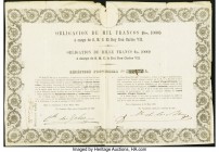 Spain 1000; 2000 Franco's 25.3.1869 Ed. 194; 195 Two Obligations Very Fine. This lot includes two obligations with terms both in French and in Spanish...
