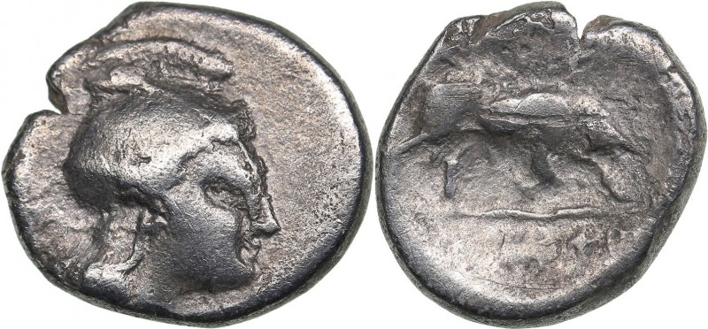 Lucania - Thourioi AR Triobol (circa 350-300 BC)
1.27 g. 12mm. F/F Head of Athe...