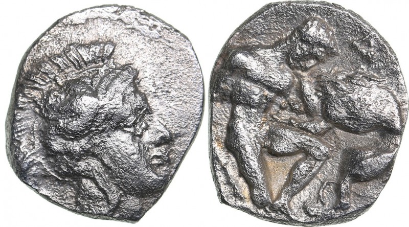 Calabria - Tarentum AR Diobol - (circa 325-280 BC)
0.97 g. 11mm. VF/VF Head of ...