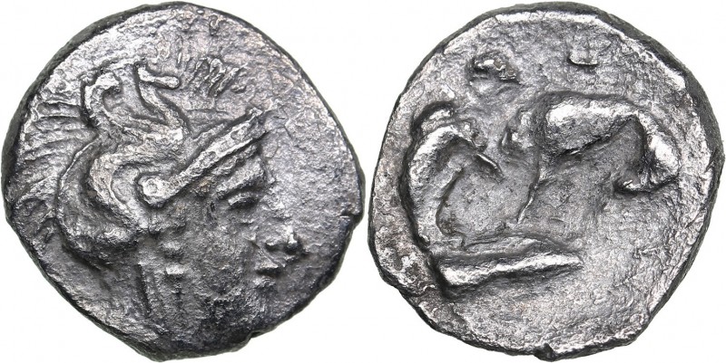 Calabria - Tarentum AR Diobol - (circa 325-280 BC)
0.66 g. 11mm. VF/VF Head of ...