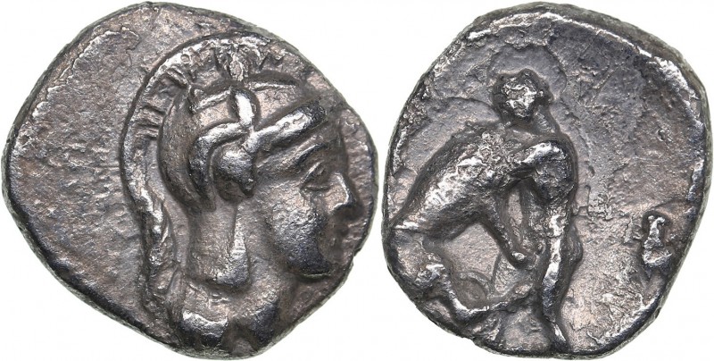Calabria - Tarentum AR Diobol - (circa 325-280 BC)
1.06 g. 11mm. VF/VF Head of ...