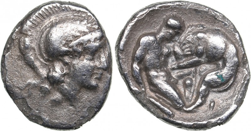 Calabria - Tarentum AR Diobol - (circa 325-280 BC)
1.03 g. 12mm. VF/VF Head of ...