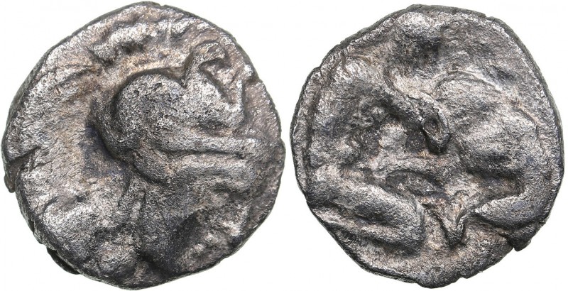 Calabria - Tarentum AR Diobol - (circa 325-280 BC)
0.79 g. 11mm. VF/VF Head of ...