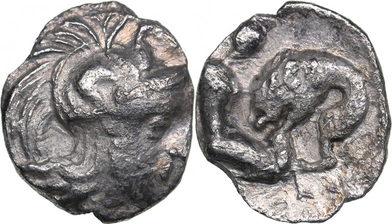 Calabria - Tarentum AR Diobol - (circa 325-280 BC)
0.75 g. 12mm. VF/VF Head of ...